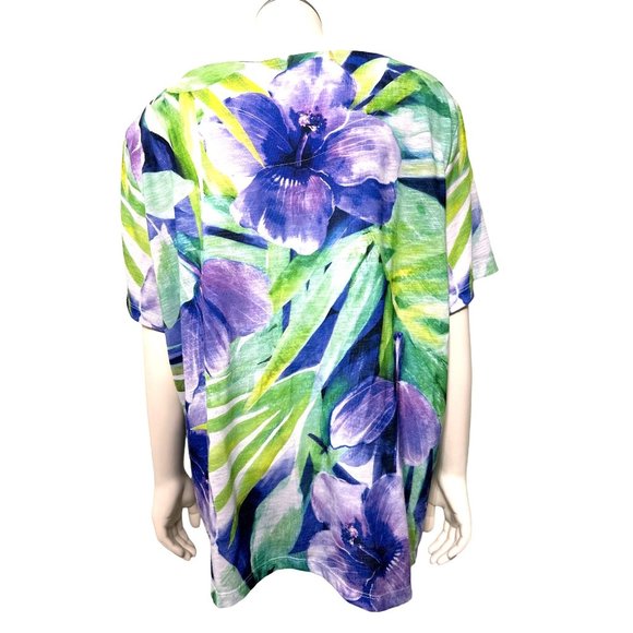 Alfred Dunner Purple & Green Floral Knit Short Sleeve Blouse Size PXL - Picture 4 of 8